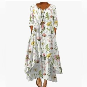 Floral print layered hem lightweight fabric long sleeves weddings church NWT